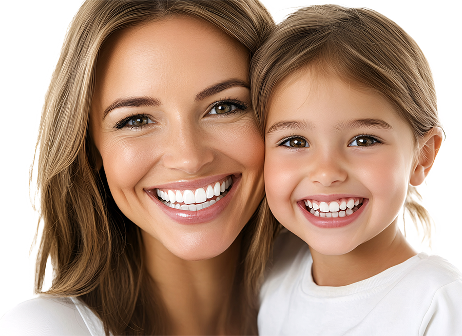 smiling mother and daughter after visiting Summit Dental Center in Orange, CA